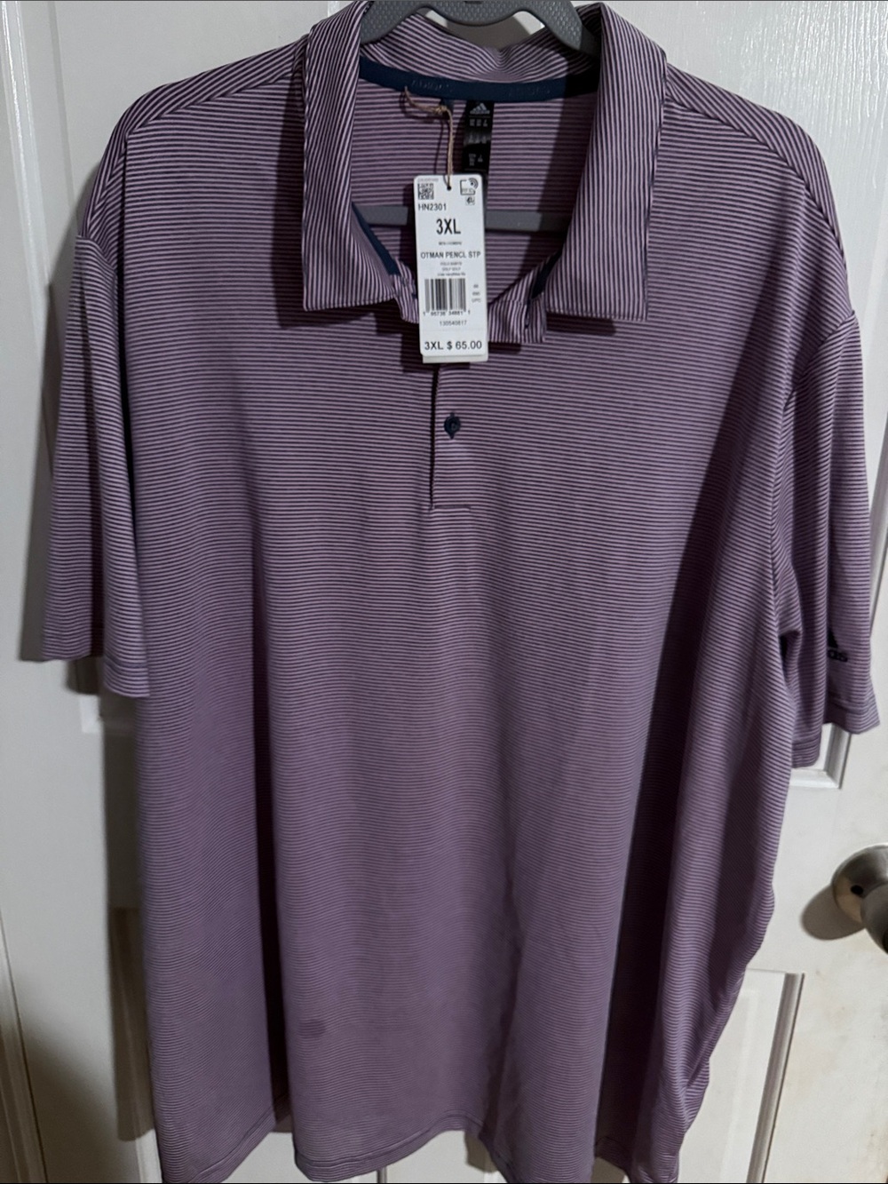 adidas Men's Polo Shirt in Light Purple with Micro Stripes - 3XL